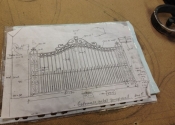 Drawing of bespoke wrought iron entrance gates - Ironart