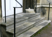 Metal handrails at St Saviours Church, Larkhall, Bath