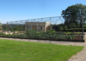 A large galvanized mild steel fruit and vegetable cage pergola with netting