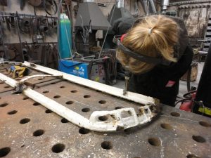 Cecilie restoring Coalbrookedale bench (4)