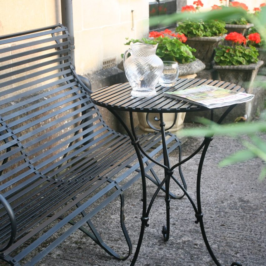 Slatted top cafe table by Ironart of Bath